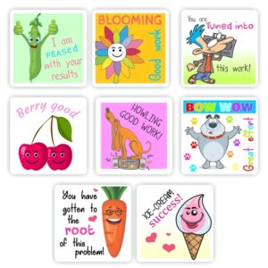 88 x -Teachers Reward stickers, Puns -Blooming good work, You are tuned into this work, Ice-cream success!