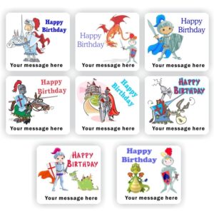 18 Happy Birthday stickers | Knights & Dragons