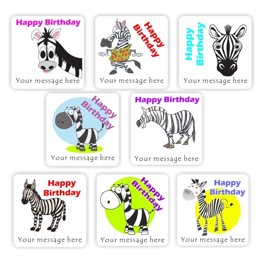 Birthday Stickers B0108 – Birthday stickers-cute Zebras