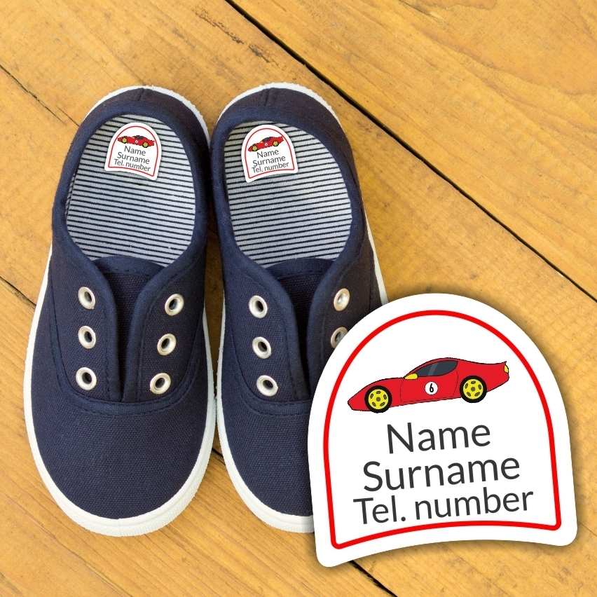 16 Personalised Shoe Labels | Racing Car