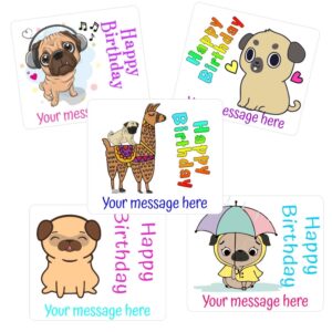 40 Happy Birthday stickers | Pugs