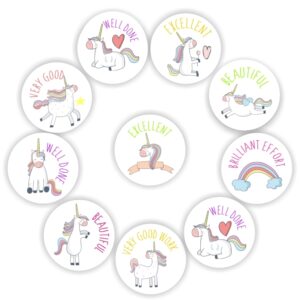72 Teachers Reward Stickers -Unicorns, rainbows-Excellent! Very good work!