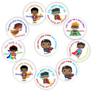 88 x Growth Mindset Stickers | Super hero African boys-Your really tried hard! You didn’t give up!