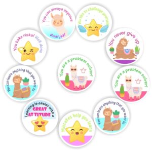 88 x Growth Mindset Stickers | Fun Llamas,Stars- Mistakes help you learn. You are a problem solver