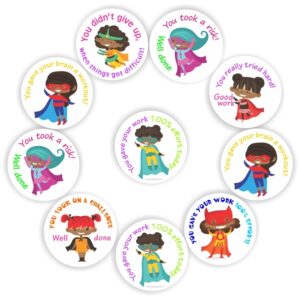 88 x Growth Mindset Stickers |Super hero african girls & capes-Your really tried hard! You didn’t give up!