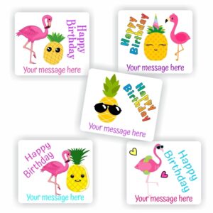 40 Happy Birthday stickers | Pineapples & Flamingos