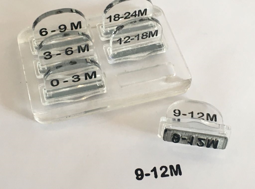 Stamper, Infant sizes,  non self inking- set of 6 sizes+ Textile Ink/Pad