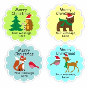 Christmas Message Stickers | Knitted Hedgehog, Bear, Fox, Robin & Deer : Merry Christmas