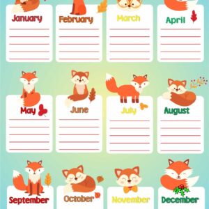 Poster Birthday Chart Afrikaans-Laminated & Re-usable, Fox themed