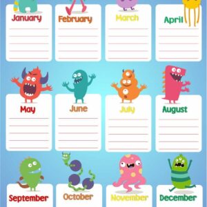 Poster Birthday Chart Afrikaans-Laminated & Re-usable, Monster themed
