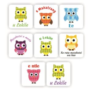 108 Sotho stickers |Colourful Owls: Ee, Ke rata mosebetsi wa hao
