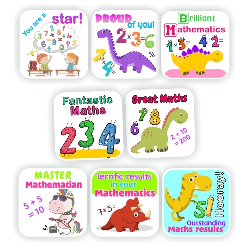 School Subject Stickers P0077 – 88 Maths with adorable dinosaurs: Proud of