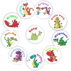 140 Afrikaans Stickers | Dragons : Briljant, Netjies, Goeie werk