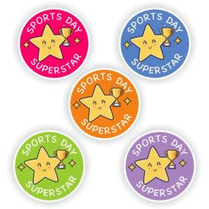 88 Sports Day Superstar Stickers| Happy Star & trophy. Bright and Colourful