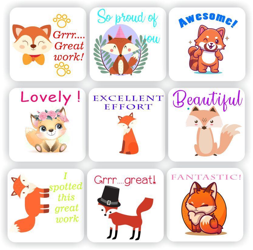 Teacher Reward Stickers S0323 – Foxes, Grrr... Great work, So proud of