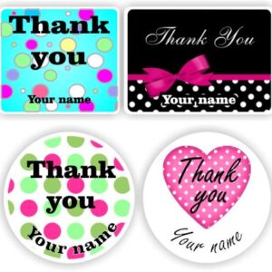 24 Thank you Labels Personalised with your name | Polka dots & bows