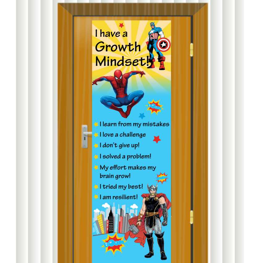 PVC Door Banner | Super herors : I have a Growth Mindset. I learn from my mistakes