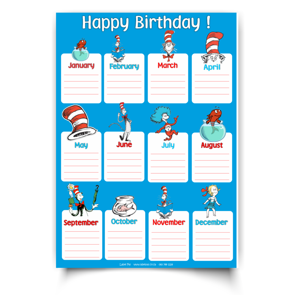 Poster |  Laminated Birthday Chart | CAT IN THE HAT