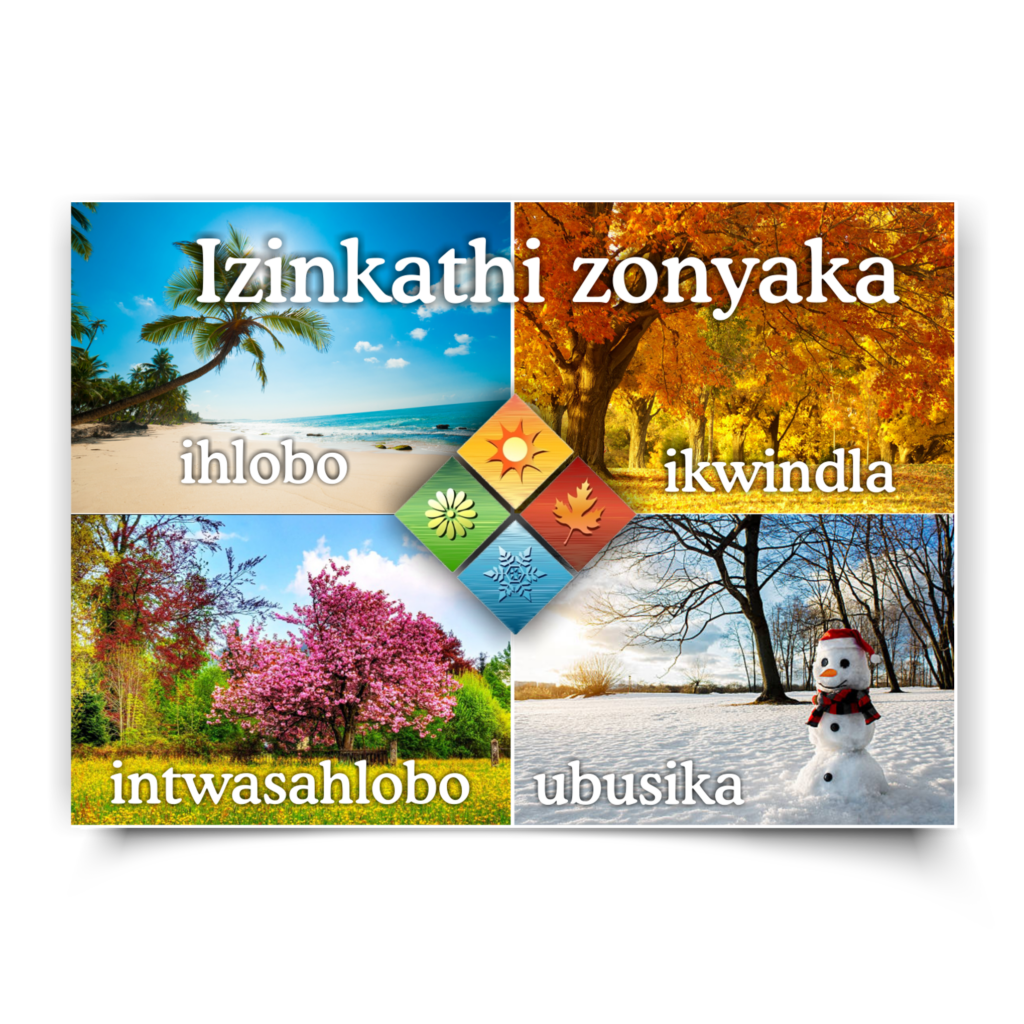 Isi-Zulu Poster |Izinkathi zonyaka .4 Seasons. Ikwindla, ubusika, intwasahlobo, ihlobo
