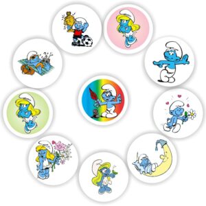 Mini Blue Cartoon Character Stickers | Trophy, Flowers, Music, Moon, Rainbow