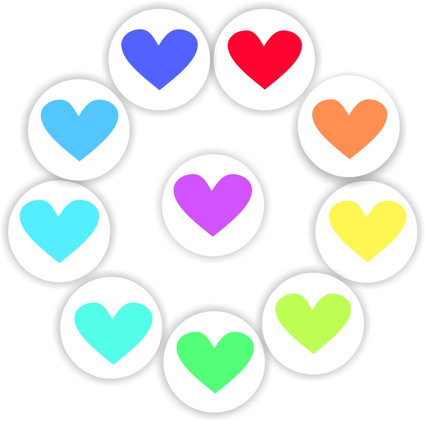 Mini Heart Stickers | Rainbow Hearts in Red, Blue, Green & Purple