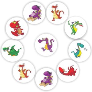 Mini Dragon Stickers | Cartoon Dragons in Red, Green, Purple & Turquoise
