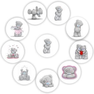 Mini Teddy Bear Stickers | Grey Sketch Teddies with Hearts & Cupcakes