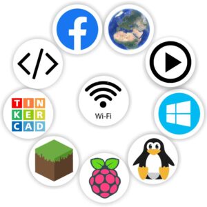 Mini Coding & Tech Icon Stickers | Wi-Fi, Code Brackets, Globe, Penguin