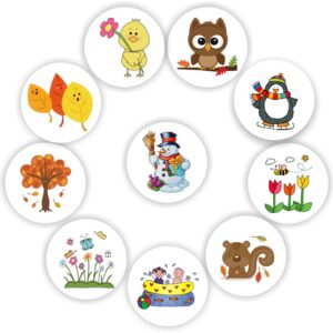 Mini Four Seasons Stickers | Chick, Owl, Snowman, Tulips, Squirrel