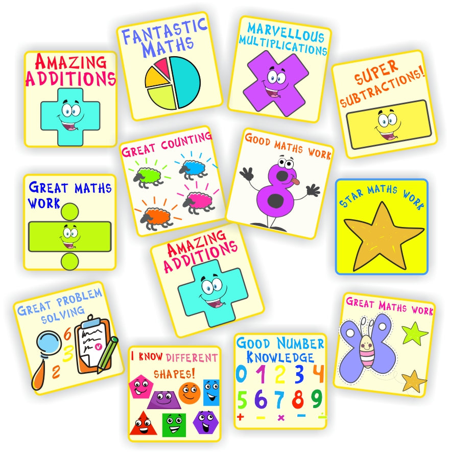 108 Maths Stickers | Maths Symbols, Shapes, Piecharts Colourful: Amazing Additions