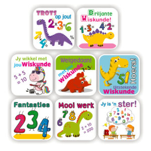 88 Maths Stickers | Afrikaans Wiskunde : Dinosaurs, Trots op jou! Briljante