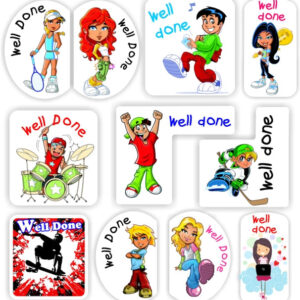 49 Teacher’s reward stickers -Teenagers, Musical instruments, Ice hockey, Well done