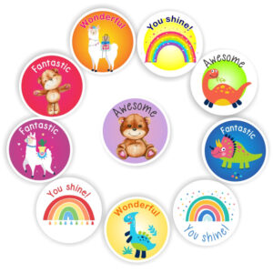 48 Teachers Reward Stickers Large-Dinosaurs, rainbows, lammas-Fantastic