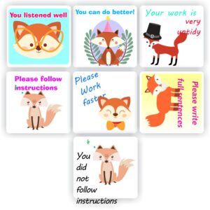 70 Teachers Corrective Stickers – Foxes, Your work is very untidy, I know you can do better